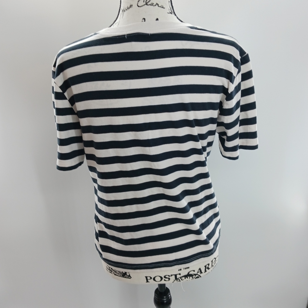 Forever 21 Womens S Navy White Striped Rose Patch Tee La Vie Est Belle - Picture 4 of 5
